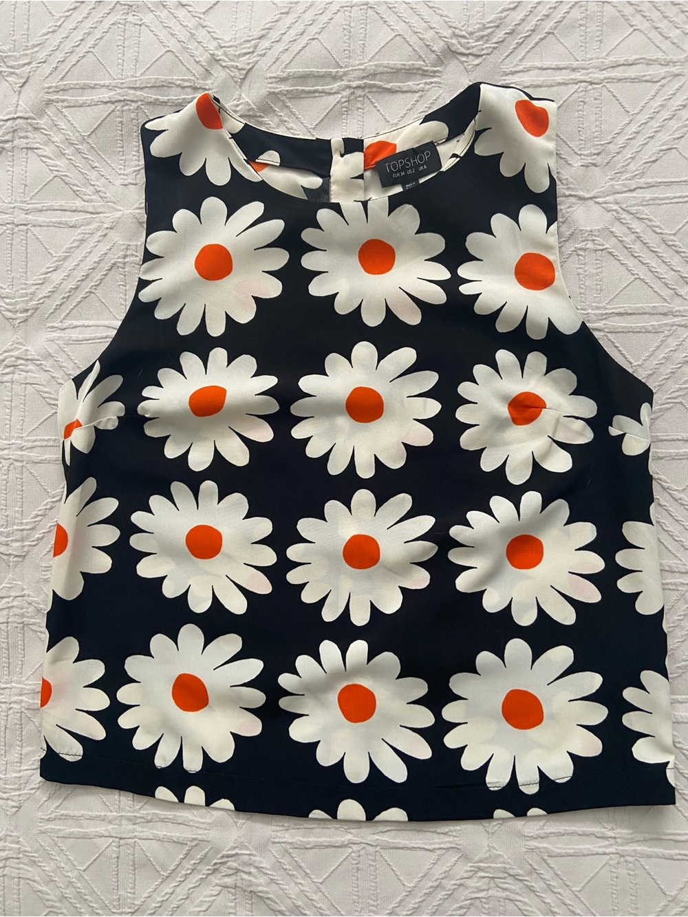 Topshop Black Tank with White Daisy Print Sleevless Blouse